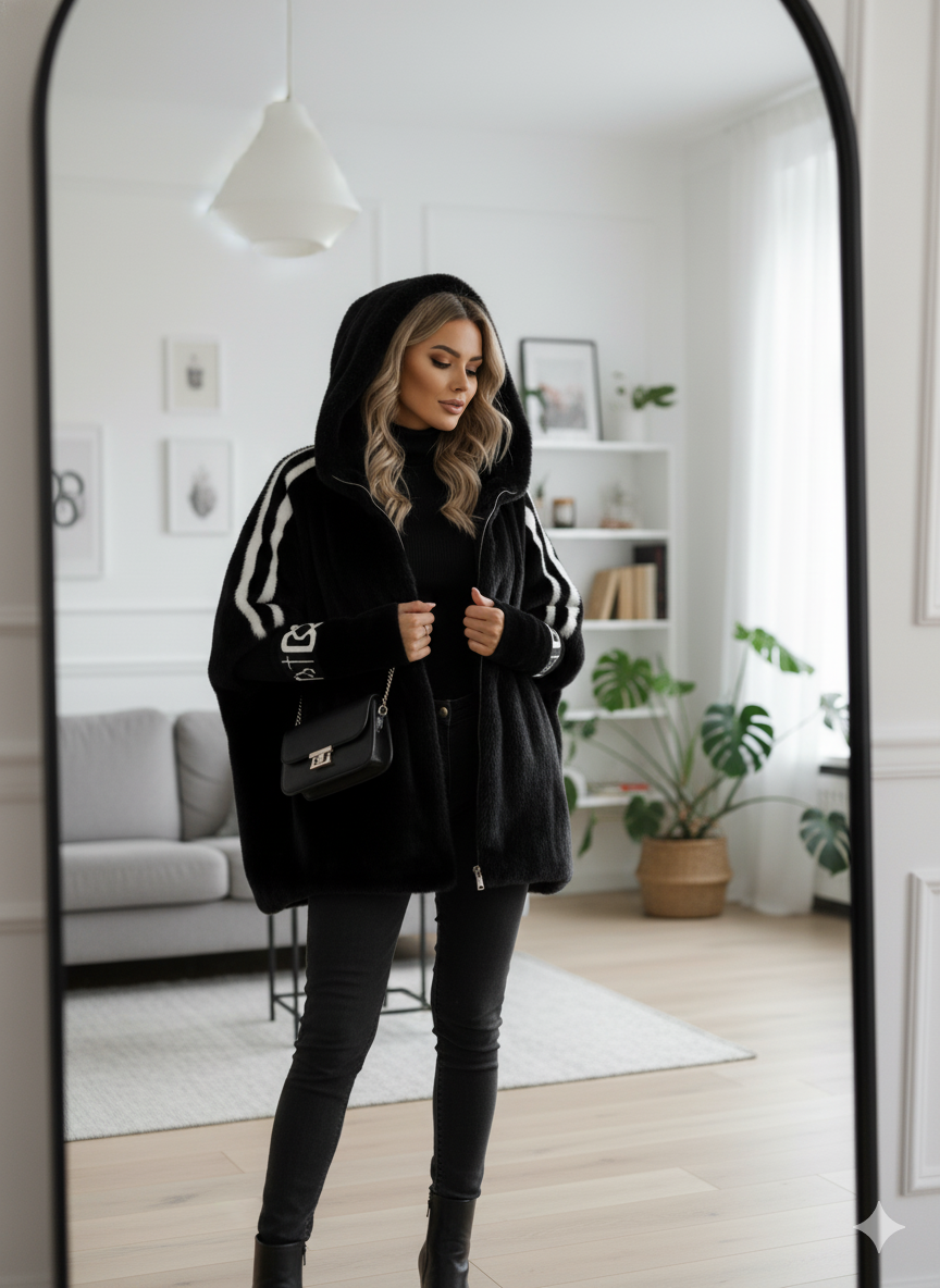 Oversized Faux Fur Hooded Winter Coat - view 13