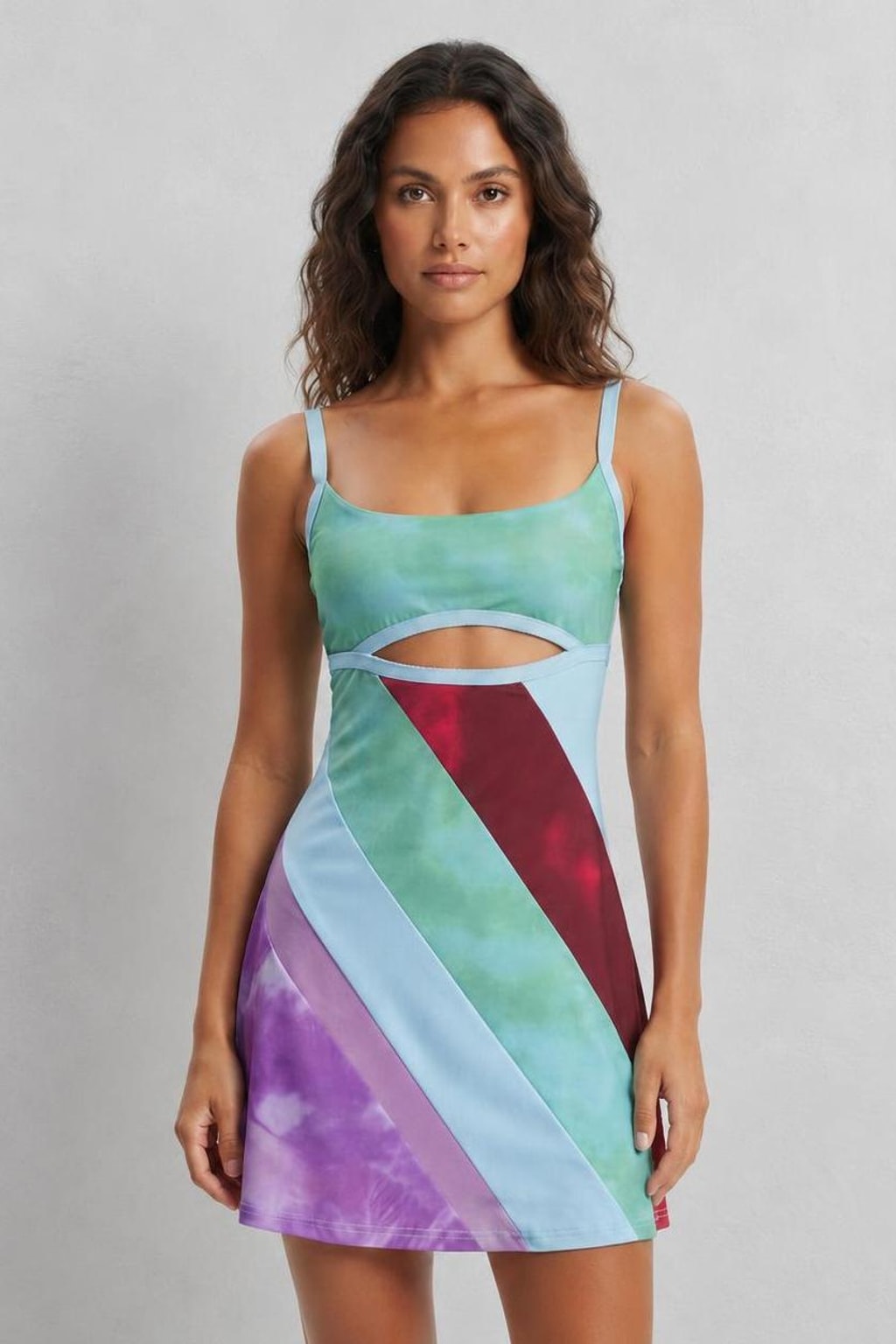 Patchwork Cut-Out Mini Dress for Women - 2