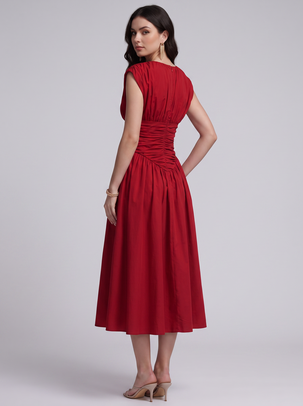 Ruched Maxi Dress in Red - view 4