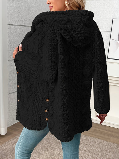 Black textured button front coat - view 3