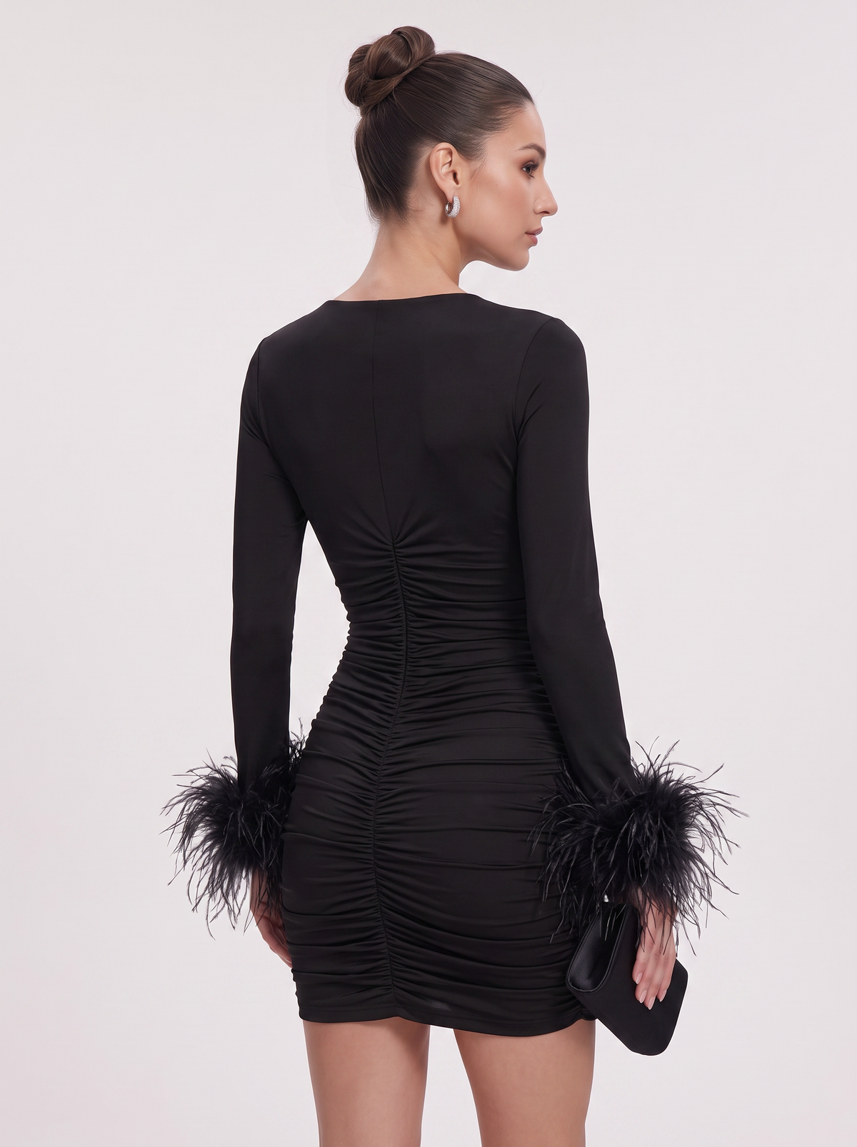 Feather Trim Sleeve Jersey Mini Dress - view 4
