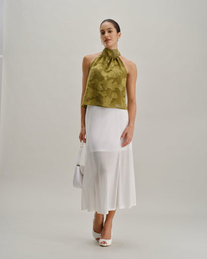 Green Floral Tie-Back Turtleneck Tank Top - view 5