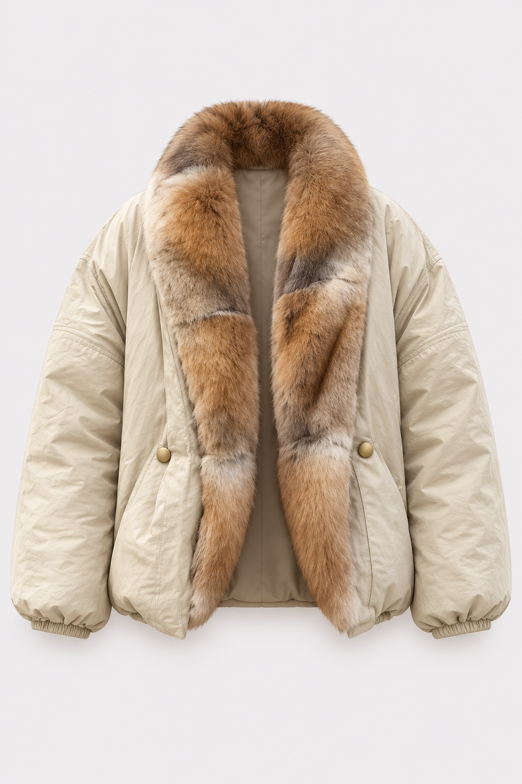 Blended Puffer Jacket Faux Fur Collar Oversized - 6