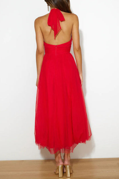 Tulle halter maxi dress with gathered bodice - view 15