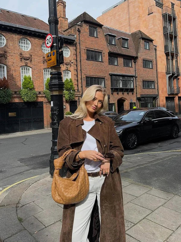 Lamb suede trench coat with belted waist - view 4
