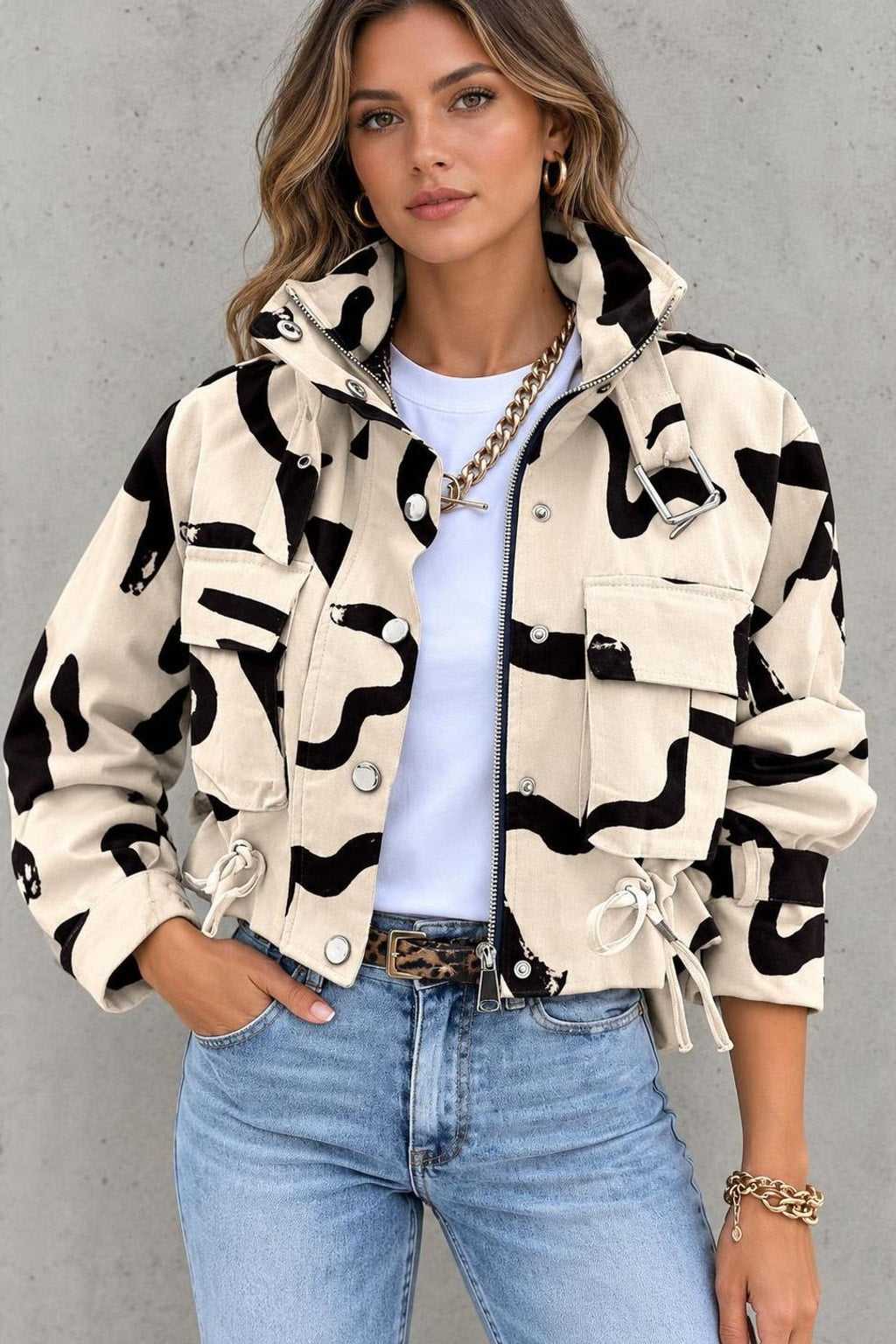 Polyester Zip-Up Jacket With Stand Collar - 2