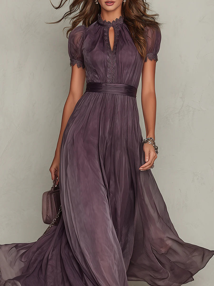 Purple Chiffon Maxi Dress with Lace Trim - view 5