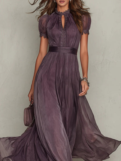 Purple Chiffon Maxi Dress with Lace Trim - view 5