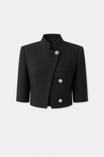 Stand Collar Metal Button Blazer