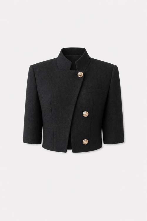 Stand Collar Metal Button Blazer
