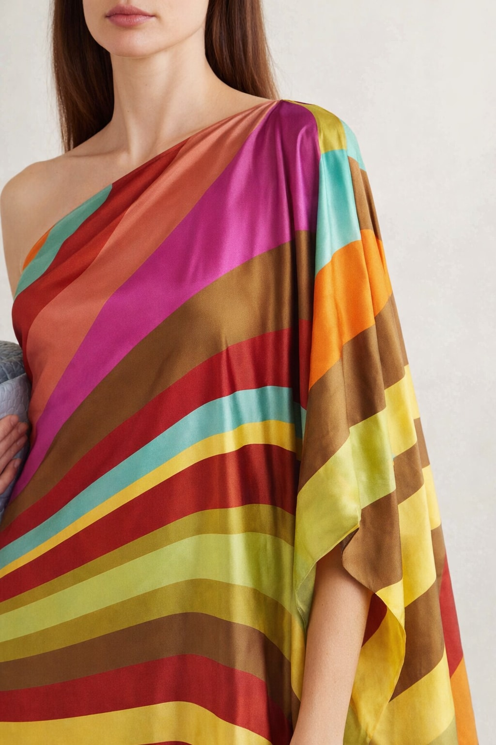 Soft Fabric Maxi Dress with One-Shoulder Stripe Design - 4