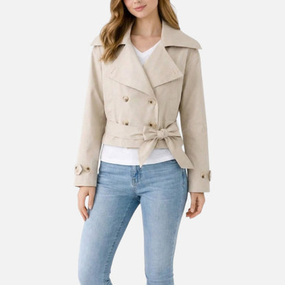 Belted Cropped Trench Jacket, Notch Collar - view 2