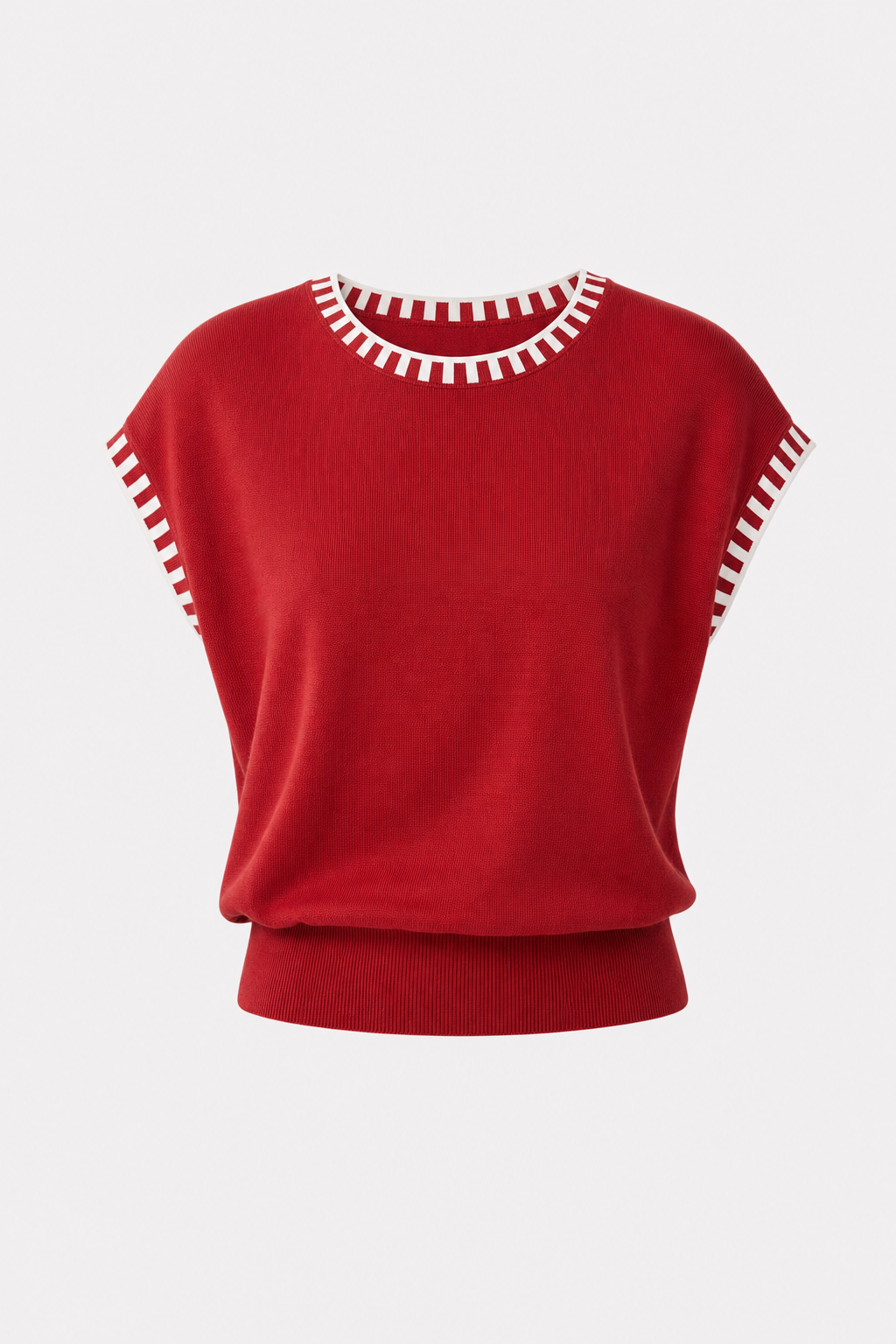 Contrast Trim Cap Sleeve Knit Top - view 9
