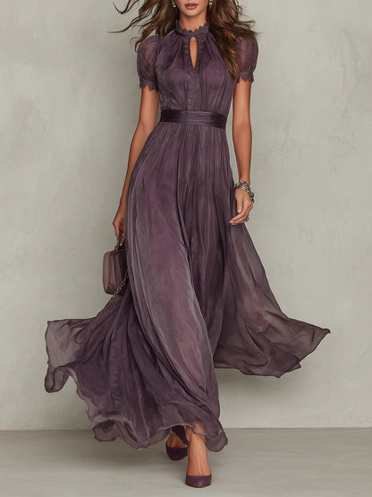 Purple Chiffon Maxi Dress with Lace Trim - view 2