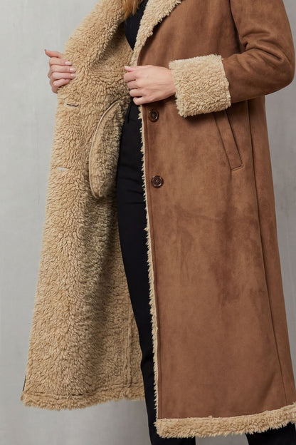Brown Shearling Lined Longline Coat - view 6
