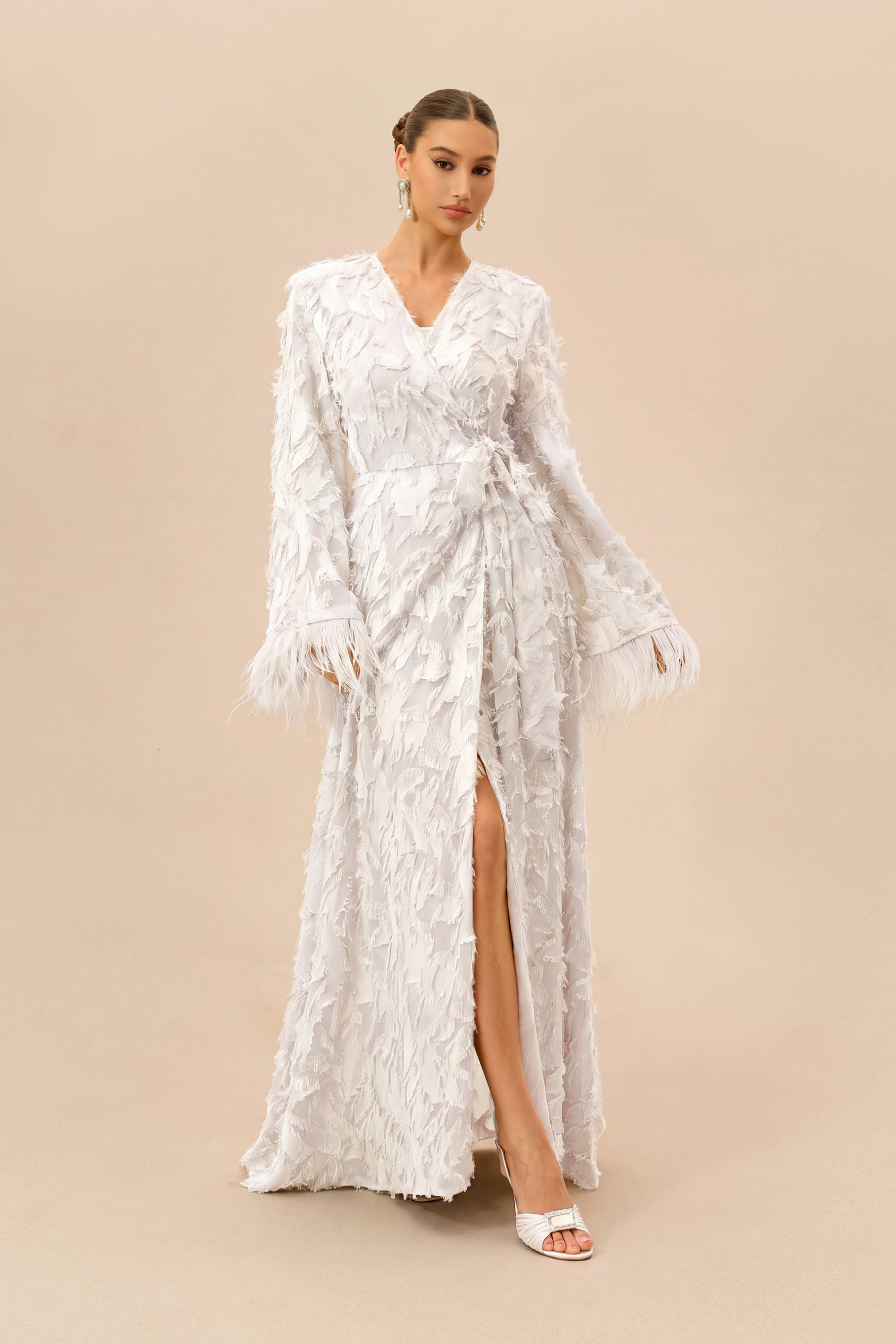 White fringe cuff wrap maxi dress - view 2