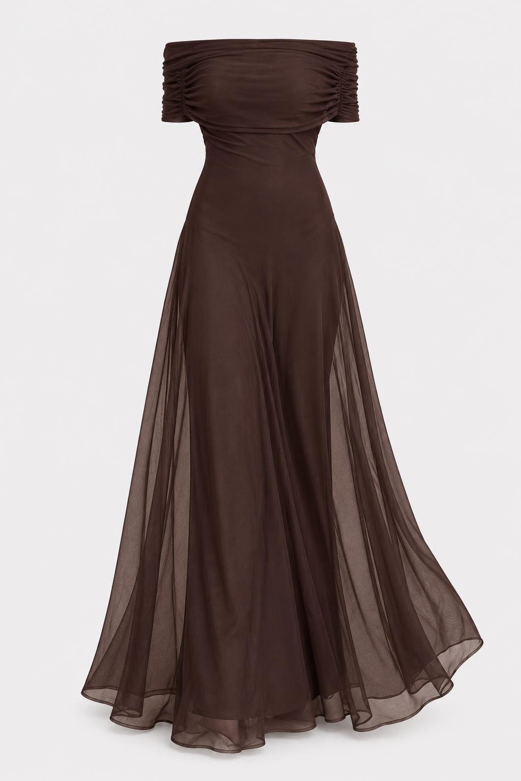 Mesh Maxi Dress With Draped Skirt - 1