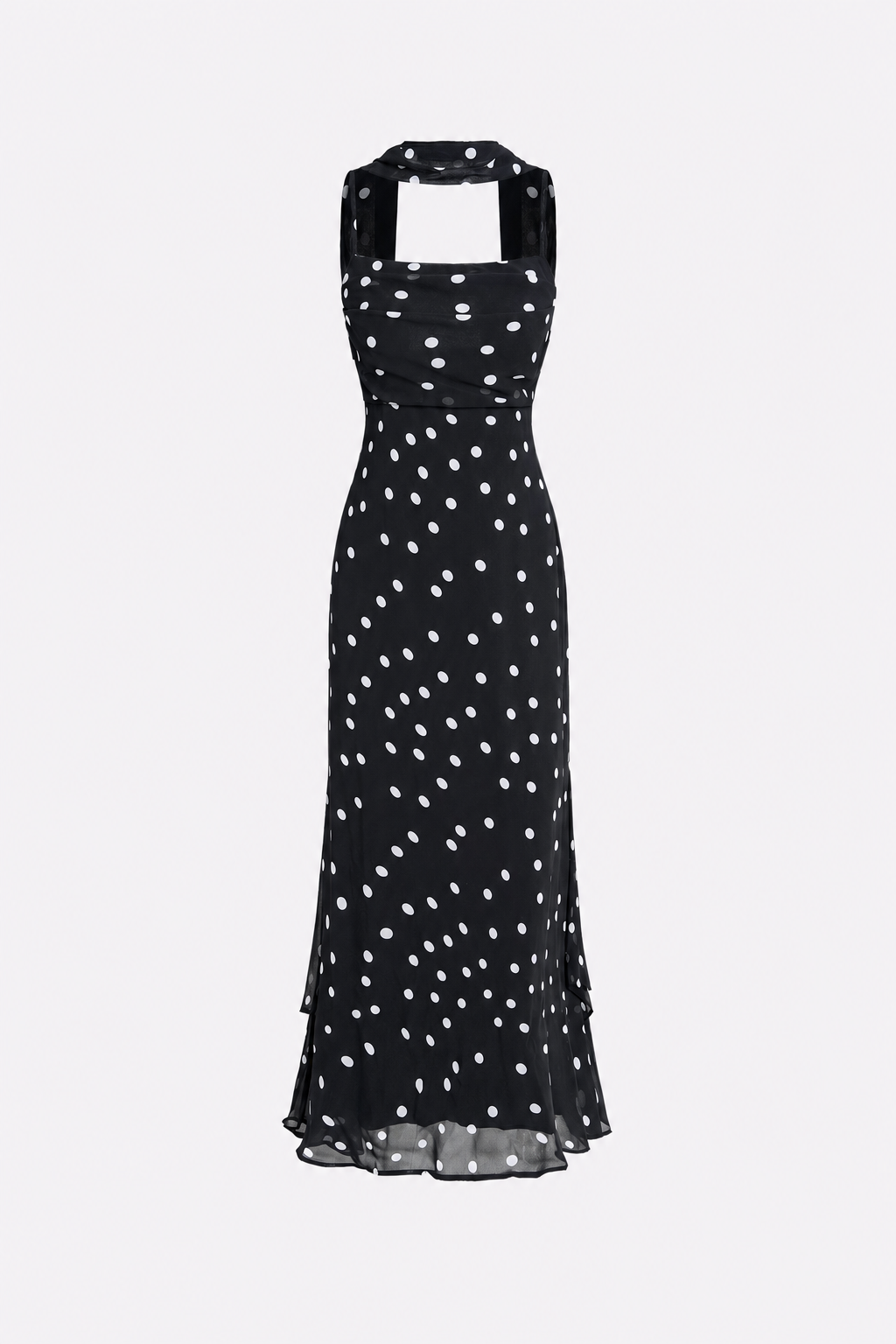 Polka Dot Slip Maxi Dress With Tie Waist