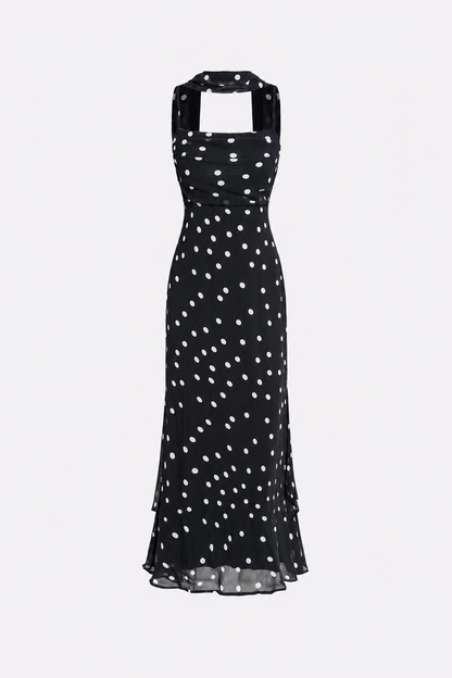 Polka Dot Slip Maxi Dress With Tie Waist