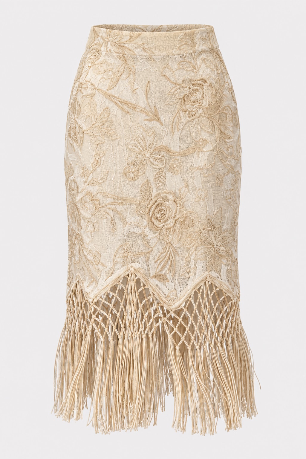 Midi Skirt Floral Print Tassel Hem - 1