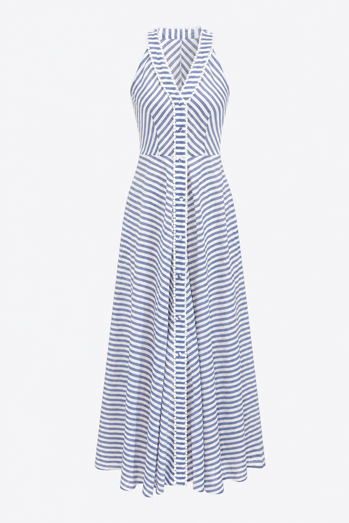 Striped V-Neck Slim Fit Midi Dress