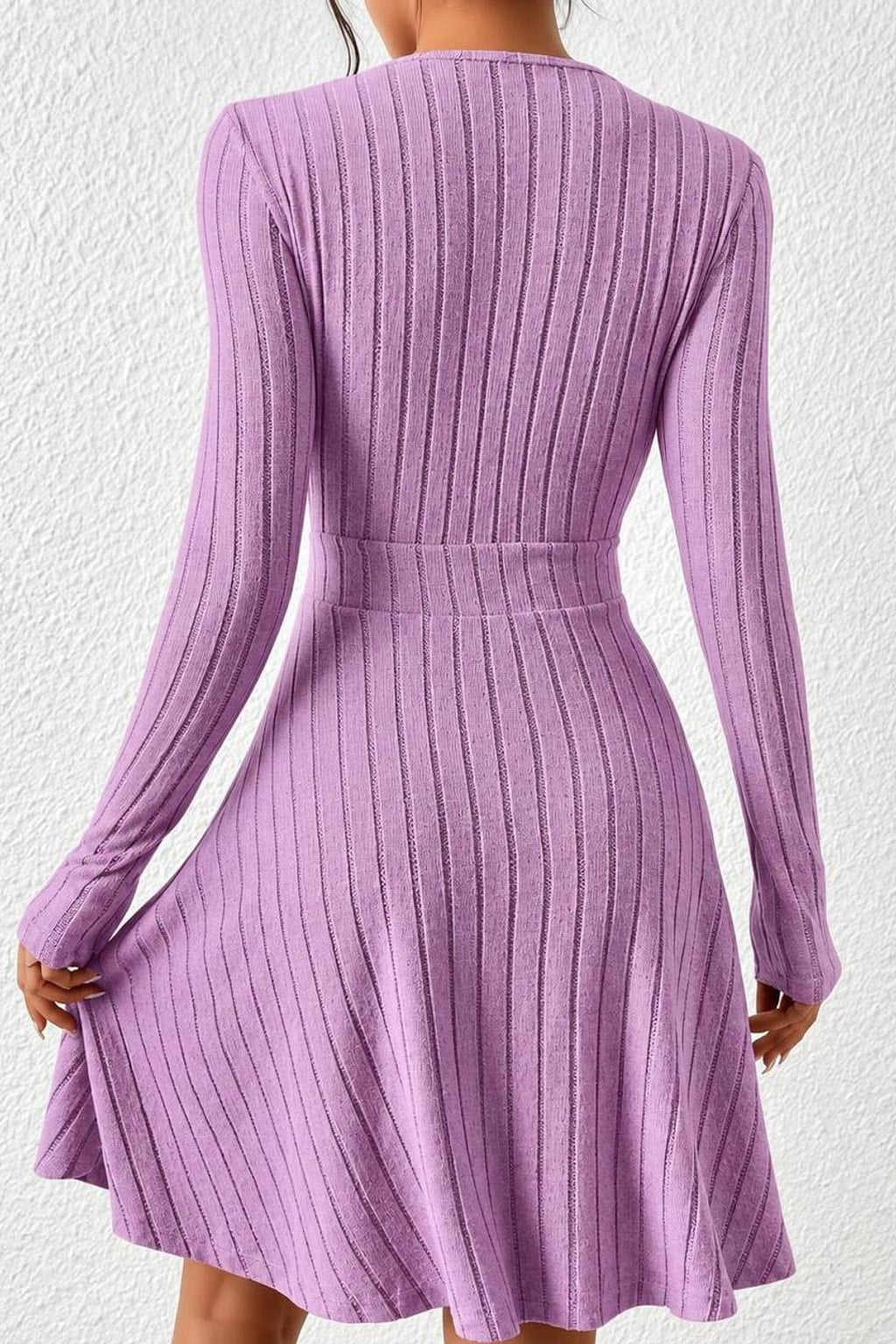 Stretch Knit A-Line Dress with V-Neck - 4