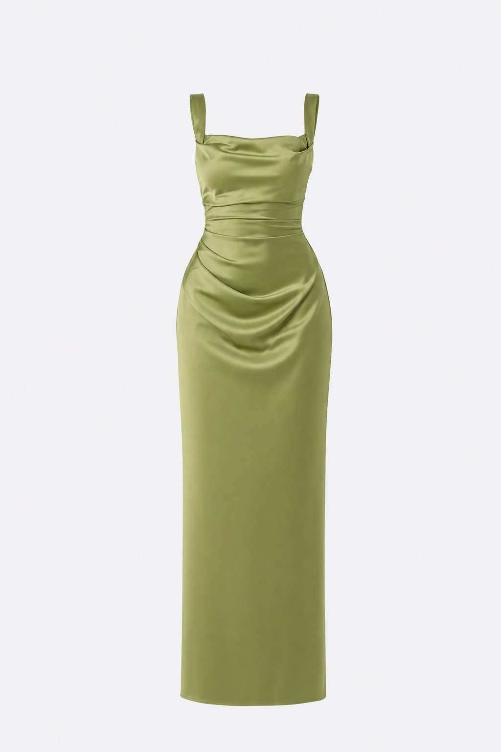 Satin Maxi Dress With Ruched Waist - 1