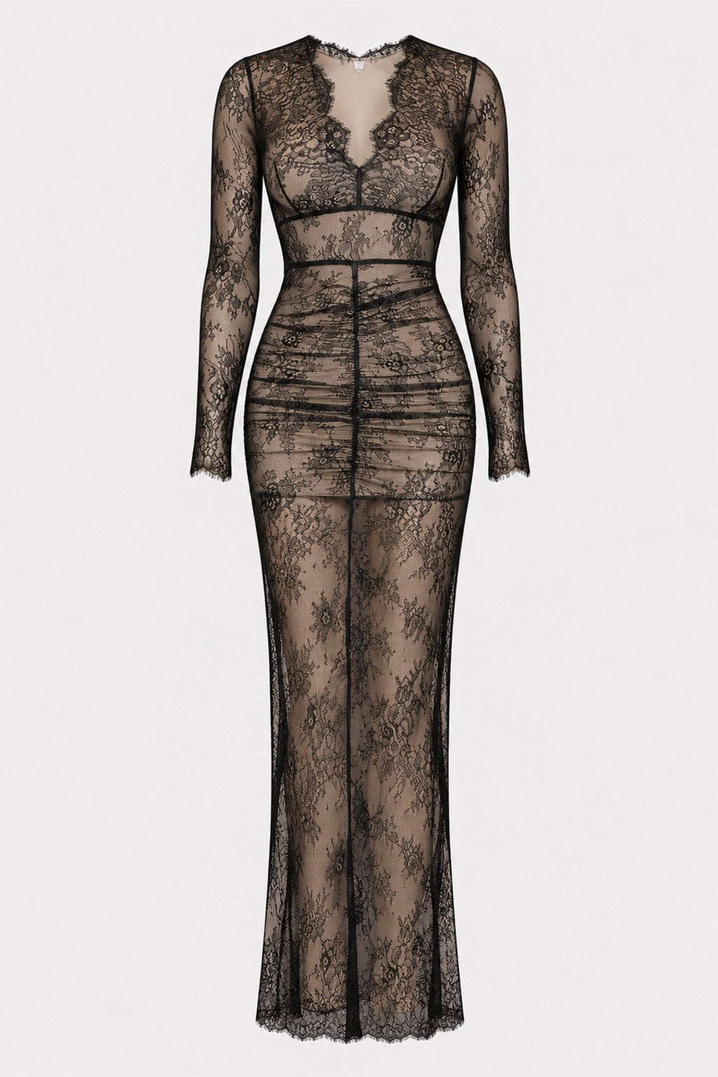 Lace Dress Bodycon V Neck - 1