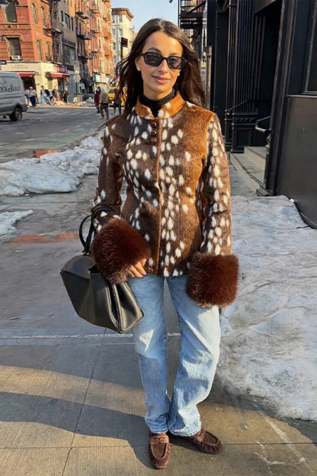 Brown Non-Woven Leopard Print Patchwork Jacket - 7