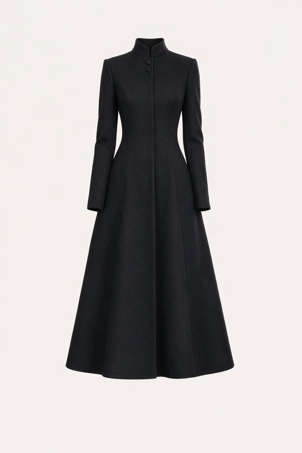 Polyester Midi Dress With Stand Collar And A-line Cut - 1