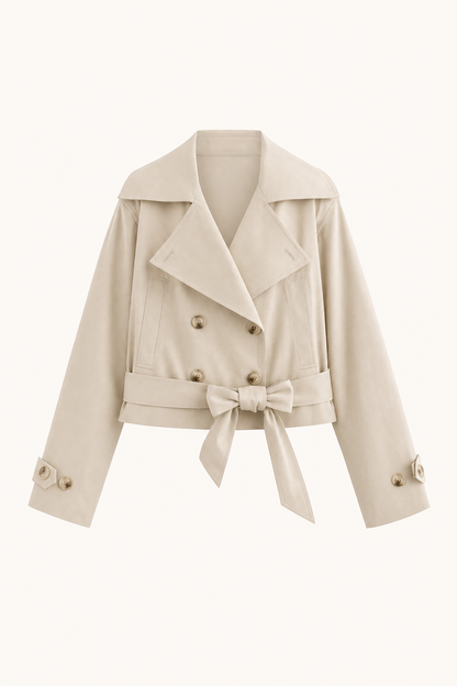 Belted Cropped Trench Jacket, Notch Collar