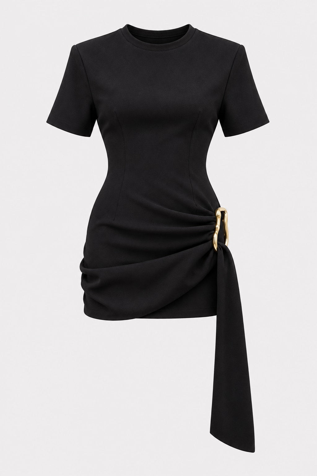 Polyester Mini Dress Crew Neck With Padded Shoulders - 1