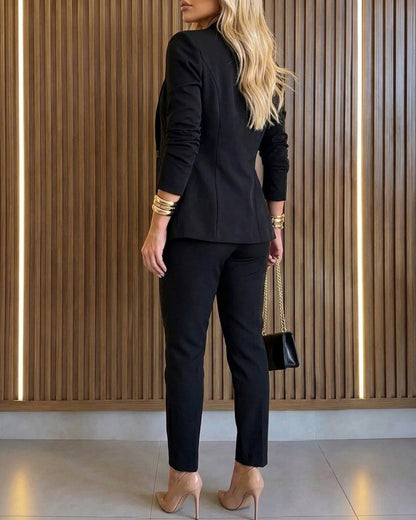 Black Shawl Collar Blazer and Pants Set - view 4