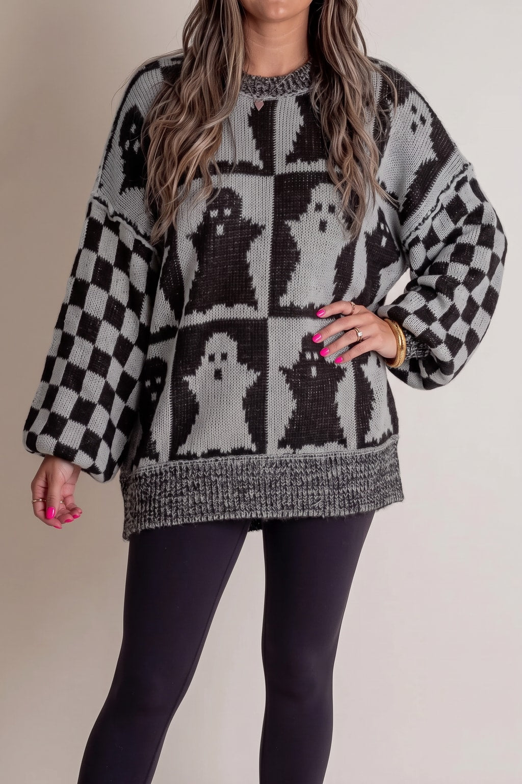 Knitted Polyester Pullover With Lantern Sleeves - 4