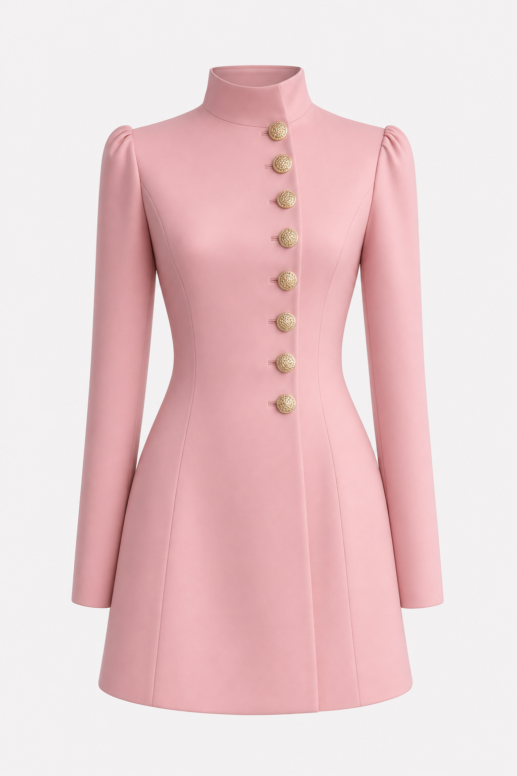 Stand Collar Long Sleeve Mini Dress
