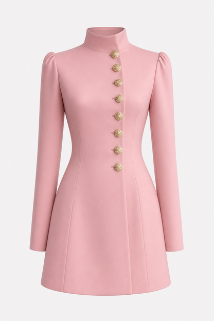 Stand Collar Long Sleeve Mini Dress