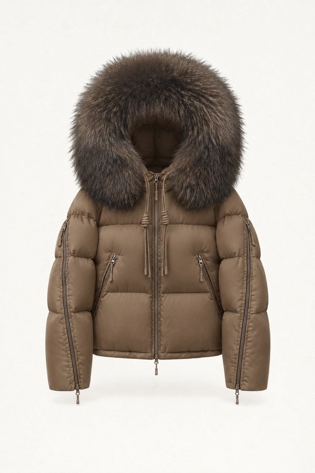 Down Puffer Coat With Hood And Fur Trimmed Collar - 1