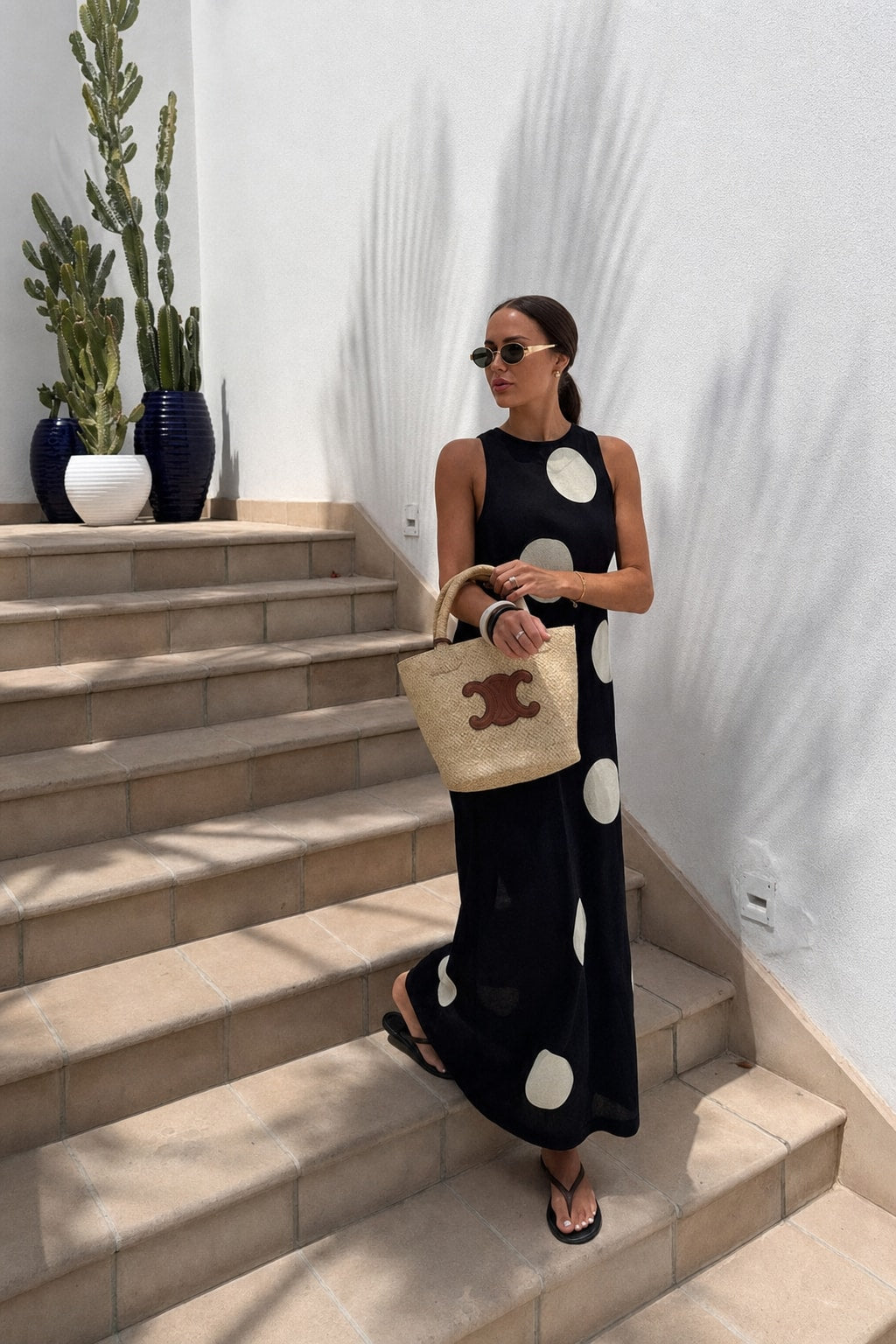 Black Sheer Polka Dot Maxi Dress - 5