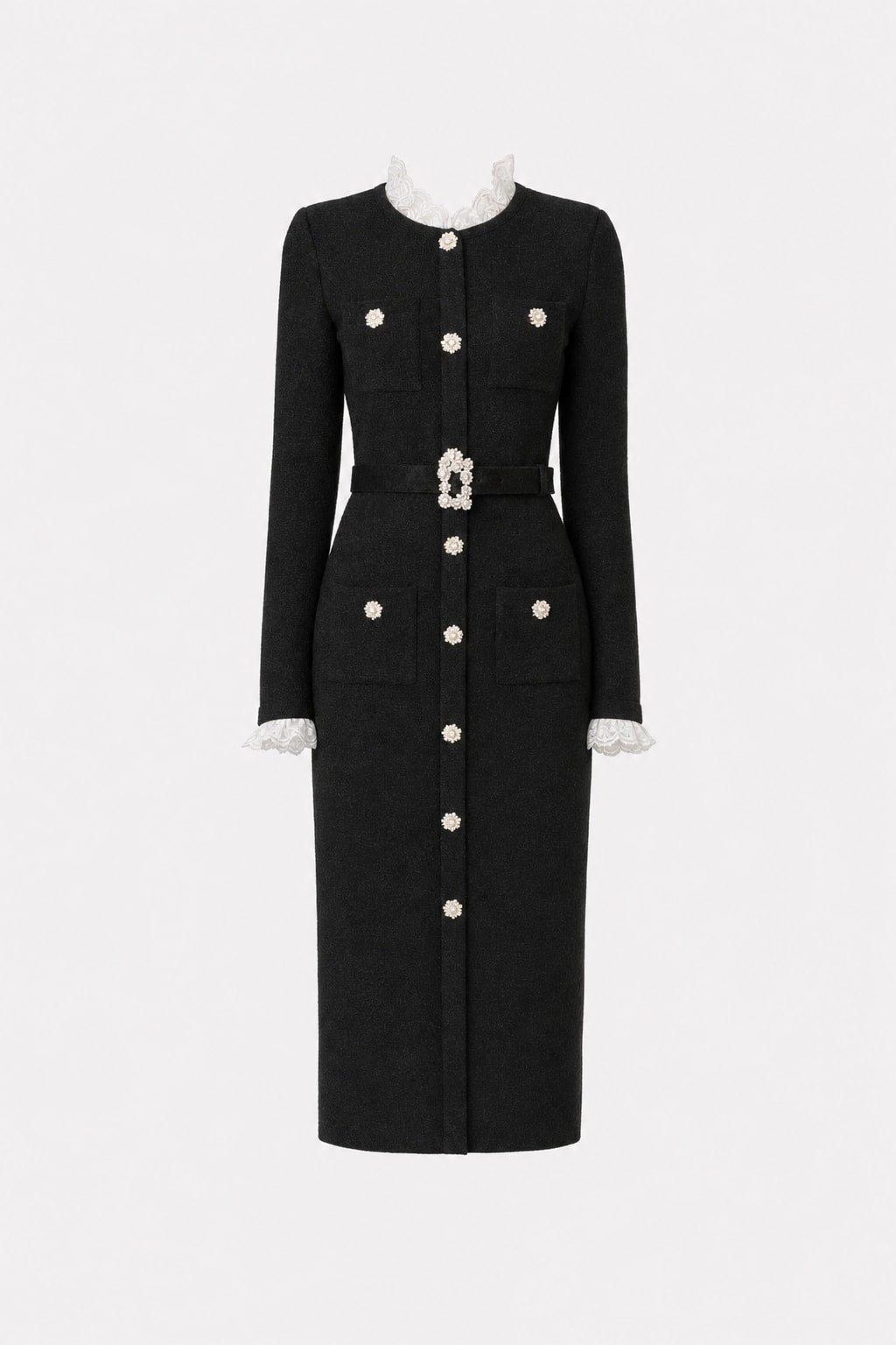 Knit Midi Dress With Ruffle Trim - 1