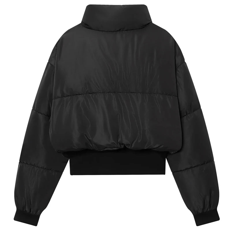 Cozy Quilted Padded Crop Jacket With High Neck - 5