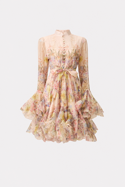 Floral Flared Mini Dress with Detachable Belt