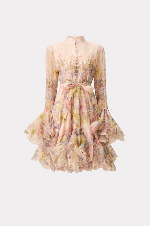 Floral Flared Mini Dress with Detachable Belt