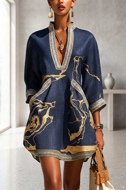 V-Neck Tunic Dress With Three-Quarter Sleeves - view 7