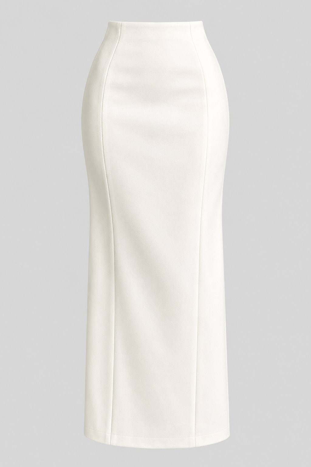 Cream high waist pencil maxi skirt in structured crepe, seamed to a narrow ankle-length line