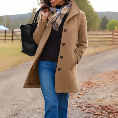 Wool blend pea coat with notched collar - view 2