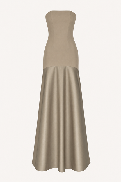 Satin strapless flare maxi dress