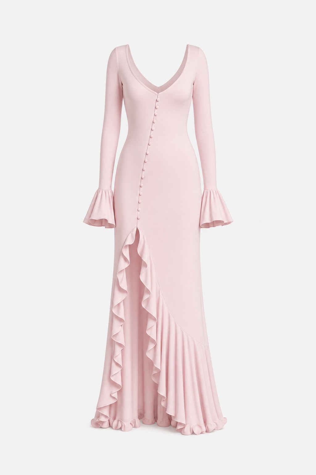 Pink Ruffled Midi Dress with Sweetheart Neckline - 1