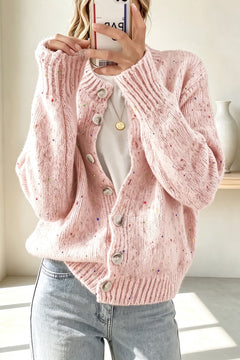 Knit Dot Print Long Sleeve Cardigan - 2