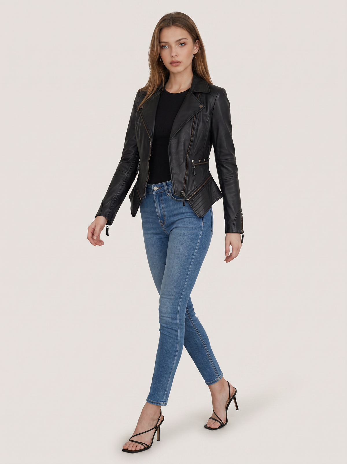 Black Studded Faux Leather Moto Jacket - view 5