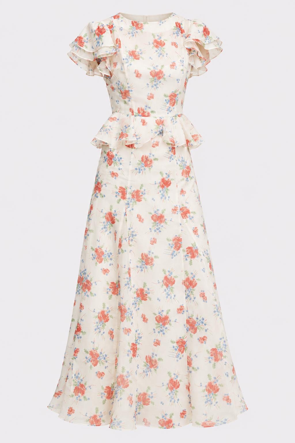 Silk Cotton Dress With Ruffle Sleeves - 1